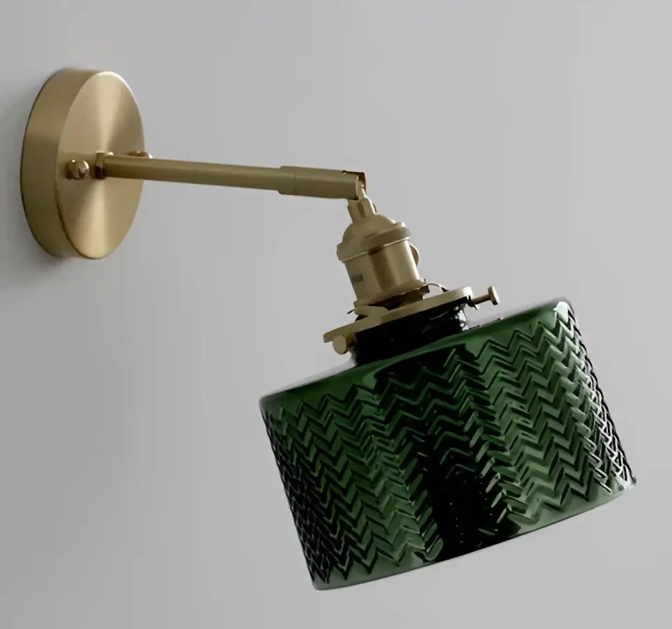 Mint green fluted glass led wall lamp sconce bedroom light