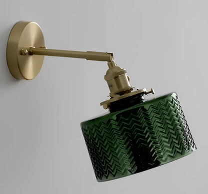 Mint green fluted glass led wall lamp sconce bedroom light