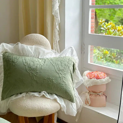 Mint green french carved velvet bedding set bedroom ruffled lace