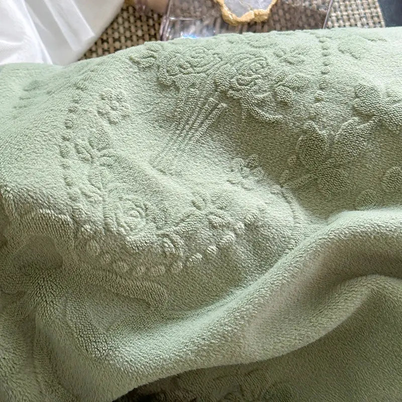 Mint green french carved velvet bedding set bedroom ruffled lace