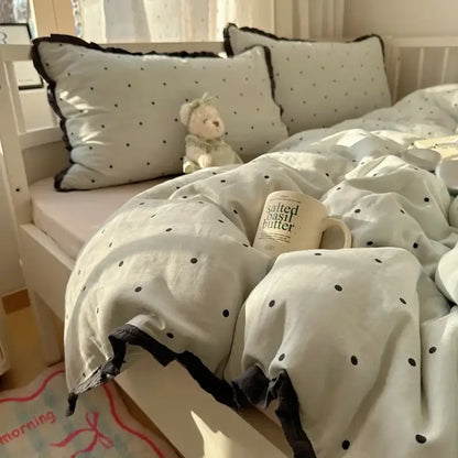 Mint green french lace washed cotton bedding sets bedroom
