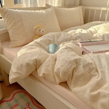 Mint green french lace washed cotton bedding sets bedroom