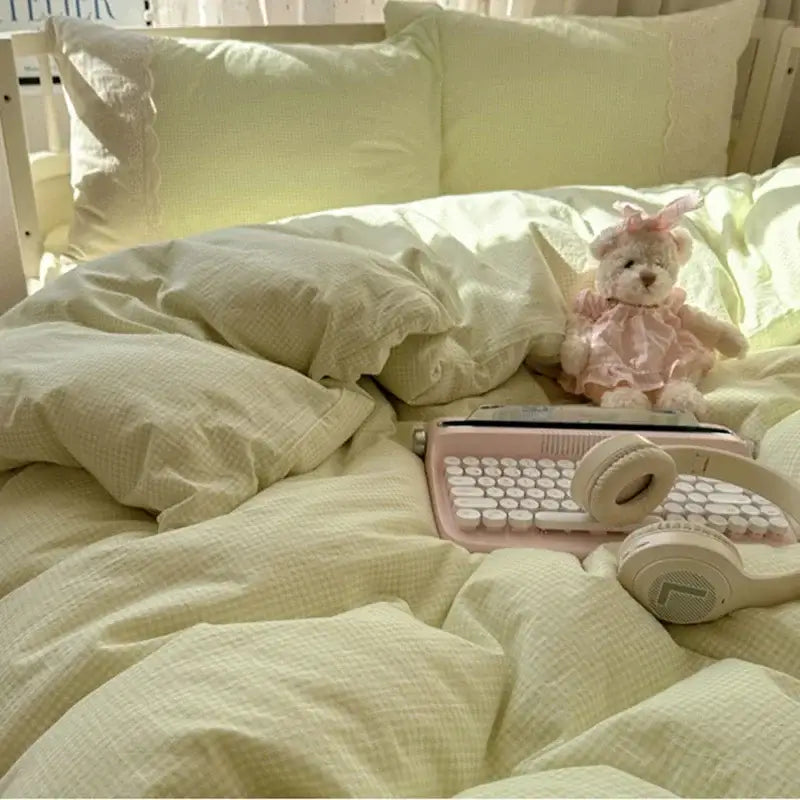 Mint green french lace washed cotton bedding sets bedroom