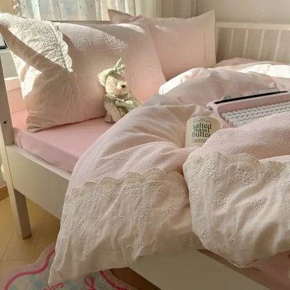 Mint green french lace washed cotton bedding sets bedroom