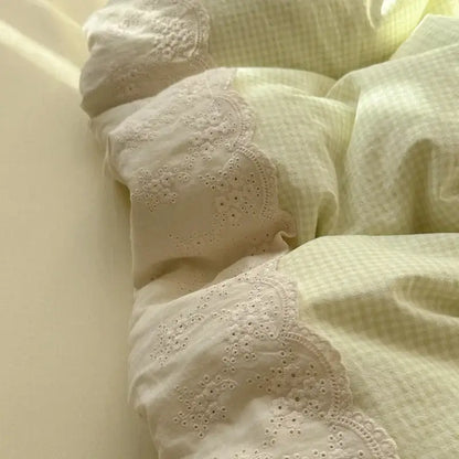 Mint green french lace washed cotton bedding sets bedroom