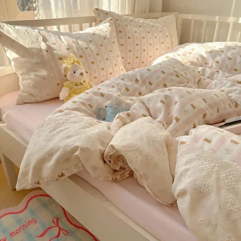 Mint green french lace washed cotton bedding sets bedroom