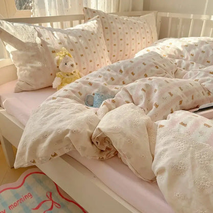 Mint green french lace washed cotton bedding sets bedroom