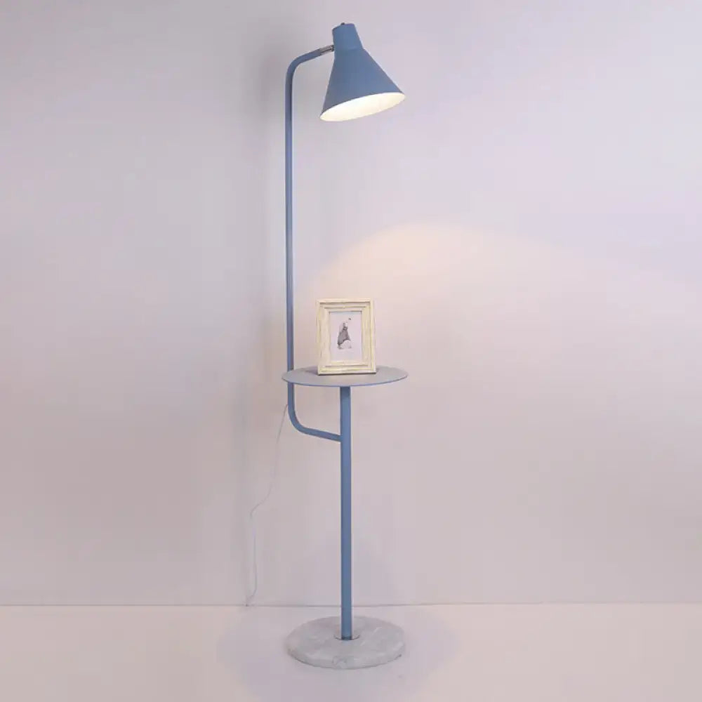 Mint green funnel shaped floor lamp with marble base for living room