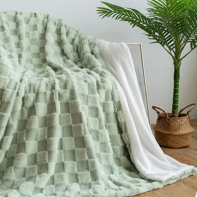 Mint green geometric jacquard flannel sofa cover living room blanket