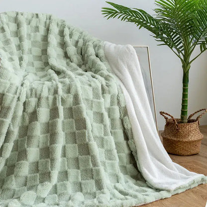 Mint green geometric jacquard flannel sofa cover living room blanket