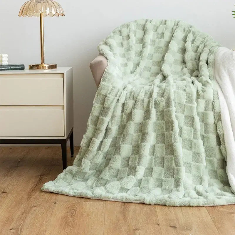 Mint green geometric jacquard flannel sofa cover living room blanket