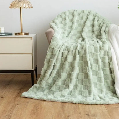 Mint green geometric jacquard flannel sofa cover living room blanket