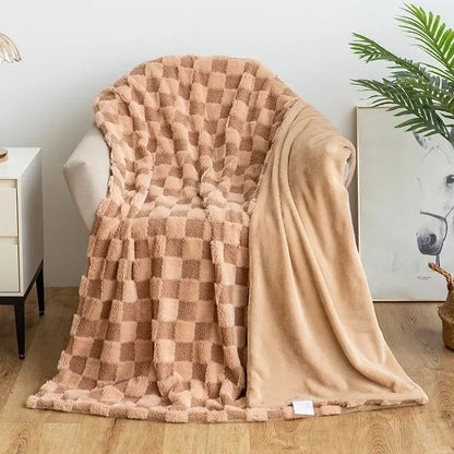 Mint green geometric jacquard flannel sofa cover living room blanket