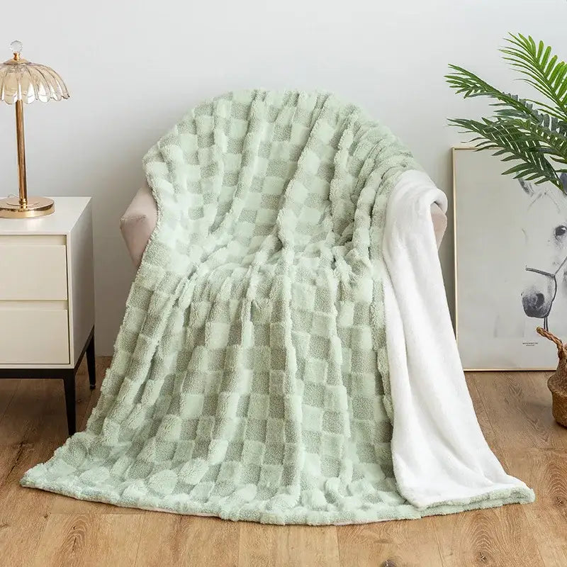 Mint green geometric jacquard flannel sofa cover living room blanket
