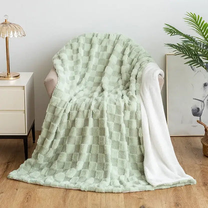 Mint green geometric jacquard flannel sofa cover living room blanket