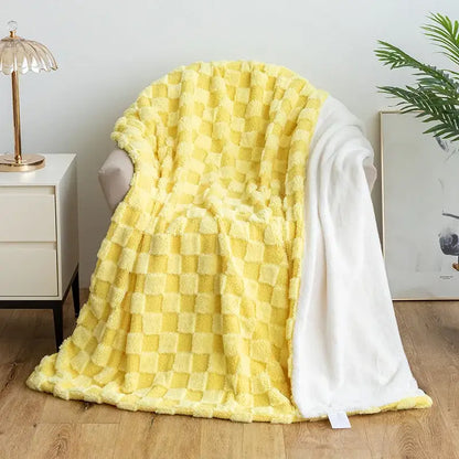 Mint green geometric jacquard flannel sofa cover living room blanket