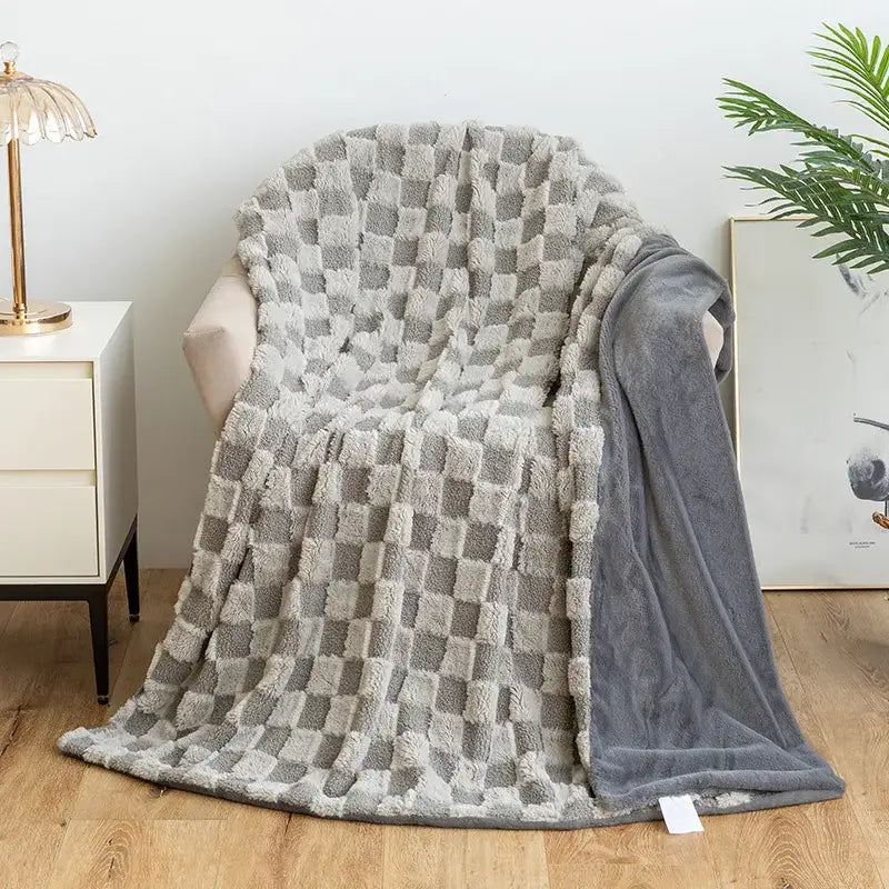 Mint green geometric jacquard flannel sofa cover living room blanket