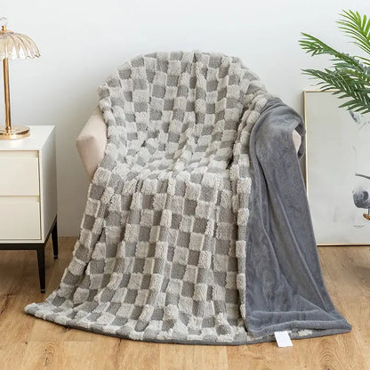 Mint green geometric jacquard flannel sofa cover living room blanket