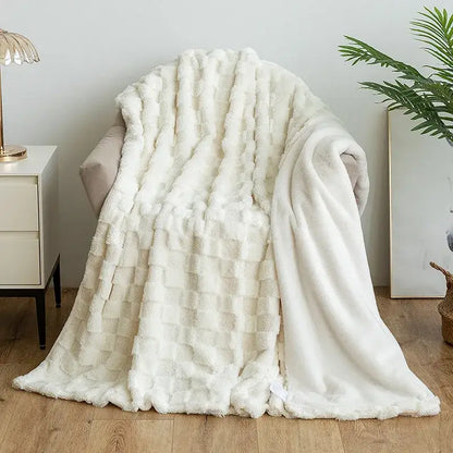 Mint green geometric jacquard flannel sofa cover living room blanket