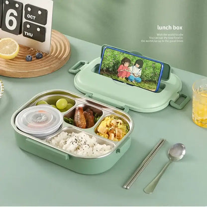 Mint green insulated bento lunch box with cutlery kitchen set