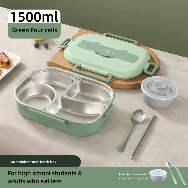 Mint green insulated bento lunch box with cutlery kitchen set