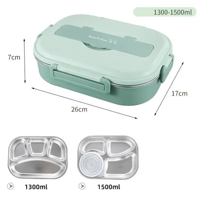 Mint green insulated bento lunch box with cutlery kitchen set