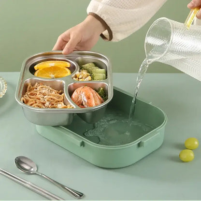 Mint green insulated bento lunch box with cutlery kitchen set