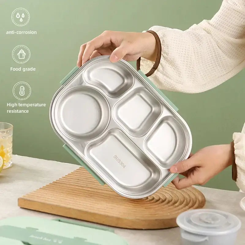 Mint green insulated bento lunch box with cutlery kitchen set