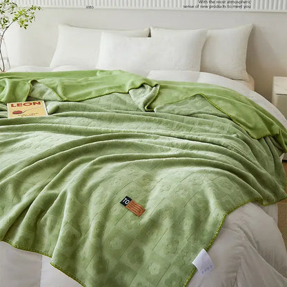 Mint green jacquard milk velvet blanket bedroom travel shawl