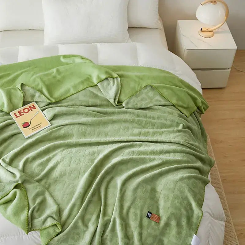 Mint green jacquard milk velvet blanket bedroom travel shawl