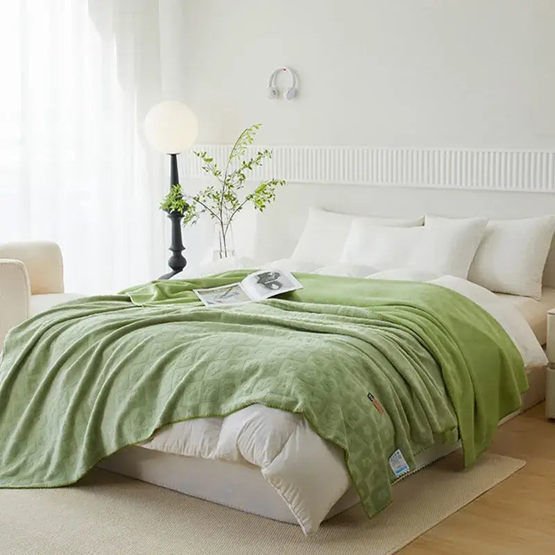 Mint green jacquard milk velvet blanket bedroom travel shawl