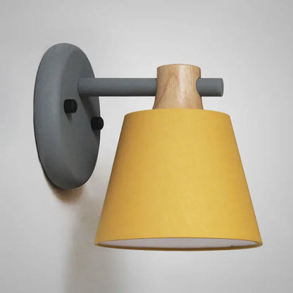 Mint green nordic bucket wall lamp for bedroom with wood accent