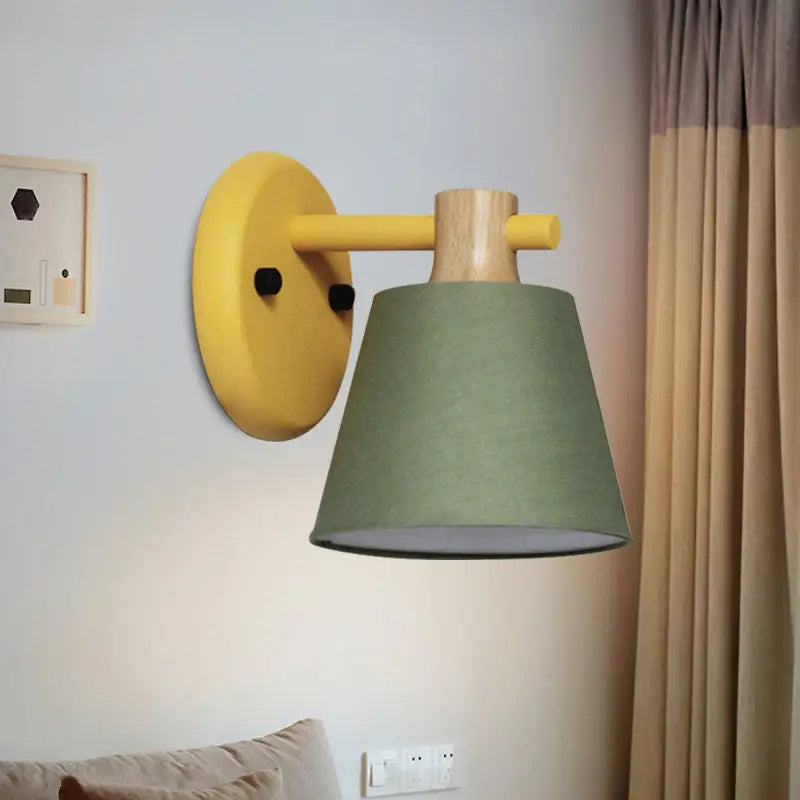 Mint green nordic bucket wall lamp for bedroom with wood accent