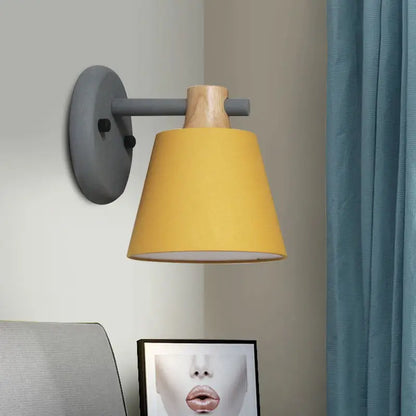 Mint green nordic bucket wall lamp for bedroom with wood accent