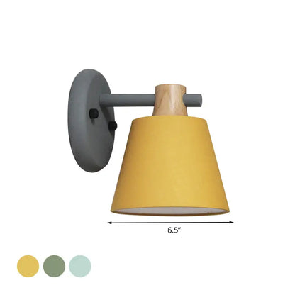 Mint green nordic bucket wall lamp for bedroom with wood accent