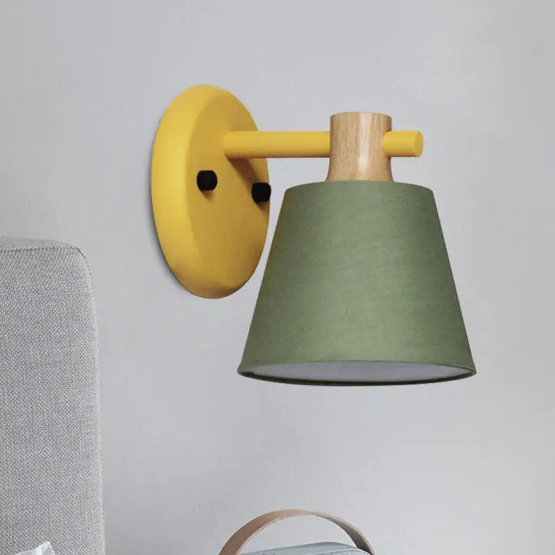 Mint green nordic bucket wall lamp for bedroom with wood accent