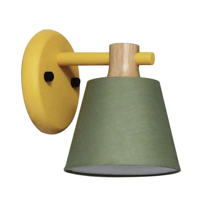 Mint green nordic bucket wall lamp for bedroom with wood accent