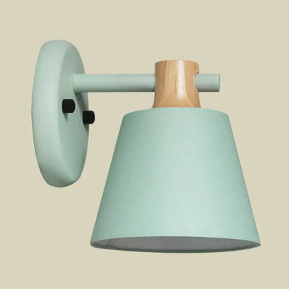 Mint green nordic bucket wall lamp for bedroom with wood accent