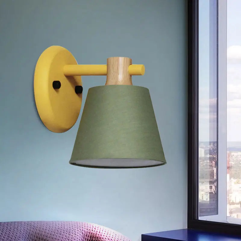 Mint green nordic bucket wall lamp for bedroom with wood accent