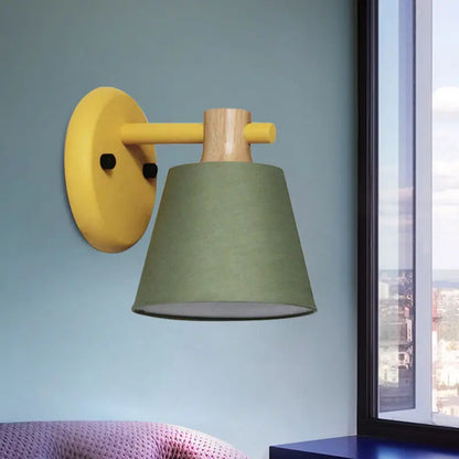 Mint green nordic bucket wall lamp for bedroom with wood accent