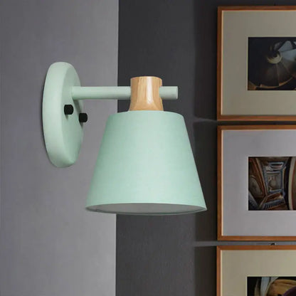 Mint green nordic bucket wall lamp for bedroom with wood accent