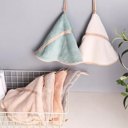 Mint green & off-white coral velvet hand towel set for bathroom