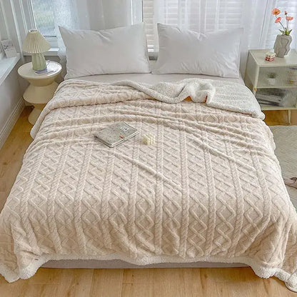 Mint green & white coral fleece blanket bedroom textured warm shawl