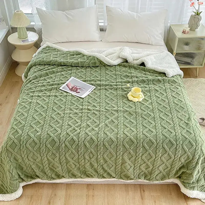 Mint green & white coral fleece blanket bedroom textured warm shawl