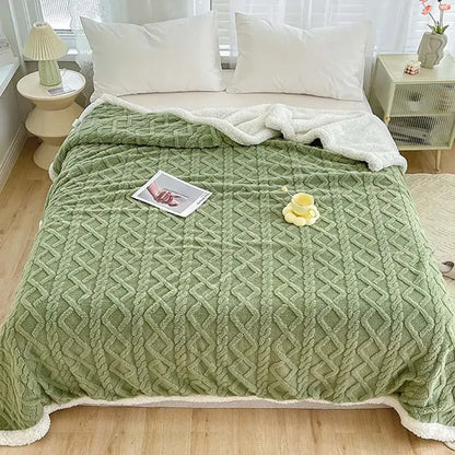 Mint green & white coral fleece blanket bedroom textured warm shawl