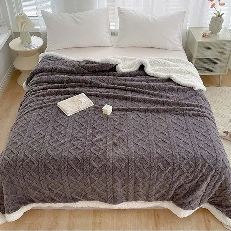 Mint green & white coral fleece blanket bedroom textured warm shawl