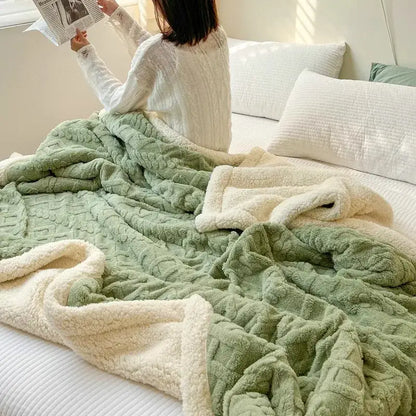 Mint green & white coral fleece blanket bedroom textured warm shawl