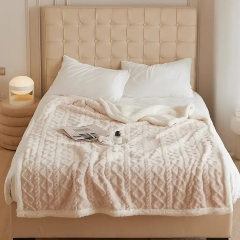 Mint green & white coral fleece blanket bedroom textured warm shawl