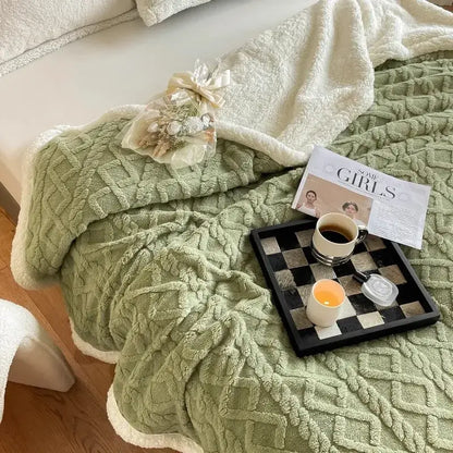 Mint green & white coral fleece blanket bedroom textured warm shawl