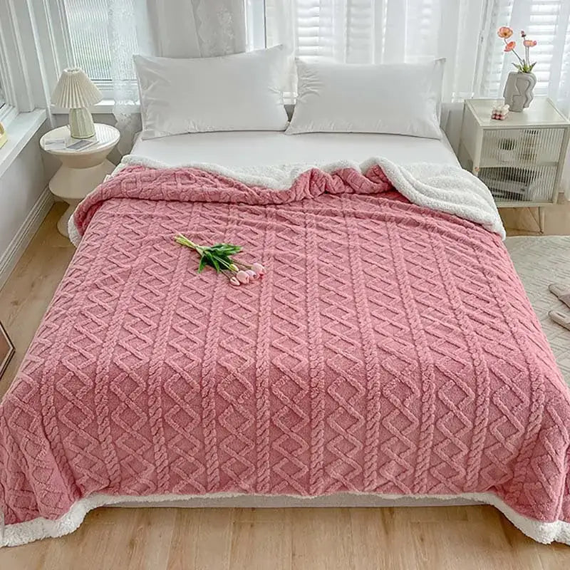 Mint green & white coral fleece blanket bedroom textured warm shawl